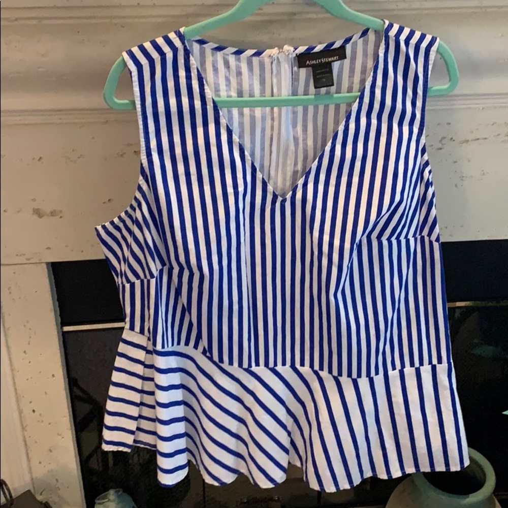 Asymmetrical Striped Shirt Ashley Stewart Sz 18
